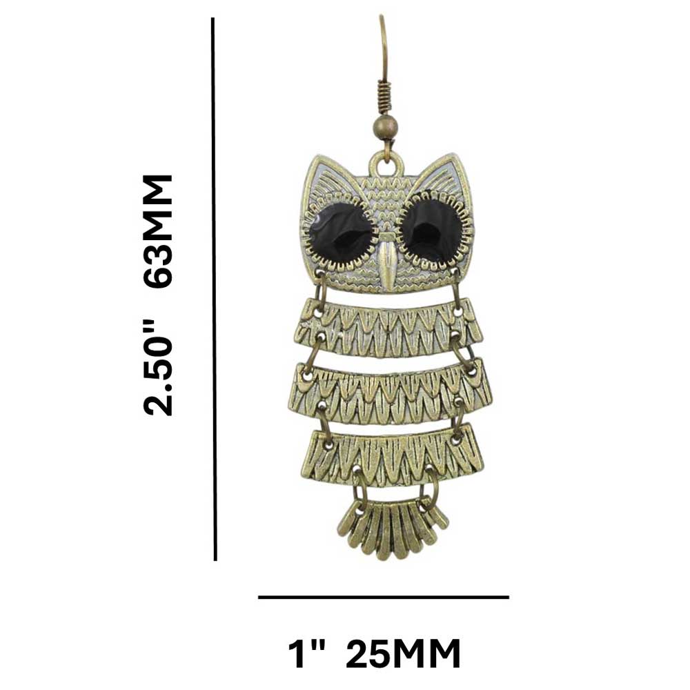 Antique Gold Shimmying Owl Dangle Pierced Earring - FE512 - Lilylin Designs