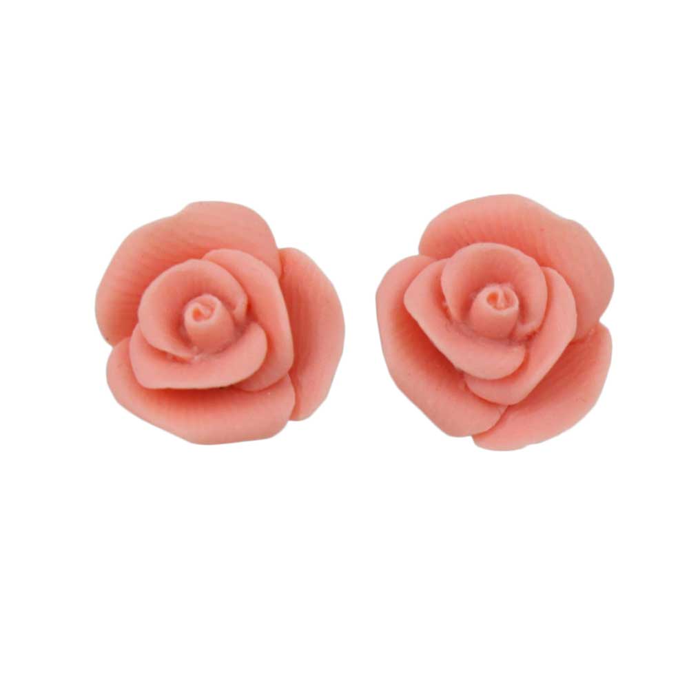 Pink Resin Rose Stud Pierced Earring - FE601PK - Lilylin Designs