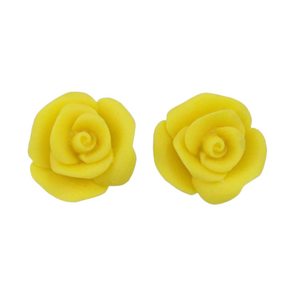 Yellow Resin Rose Stud Pierced Earring - FE601YW - Lilylin Designs