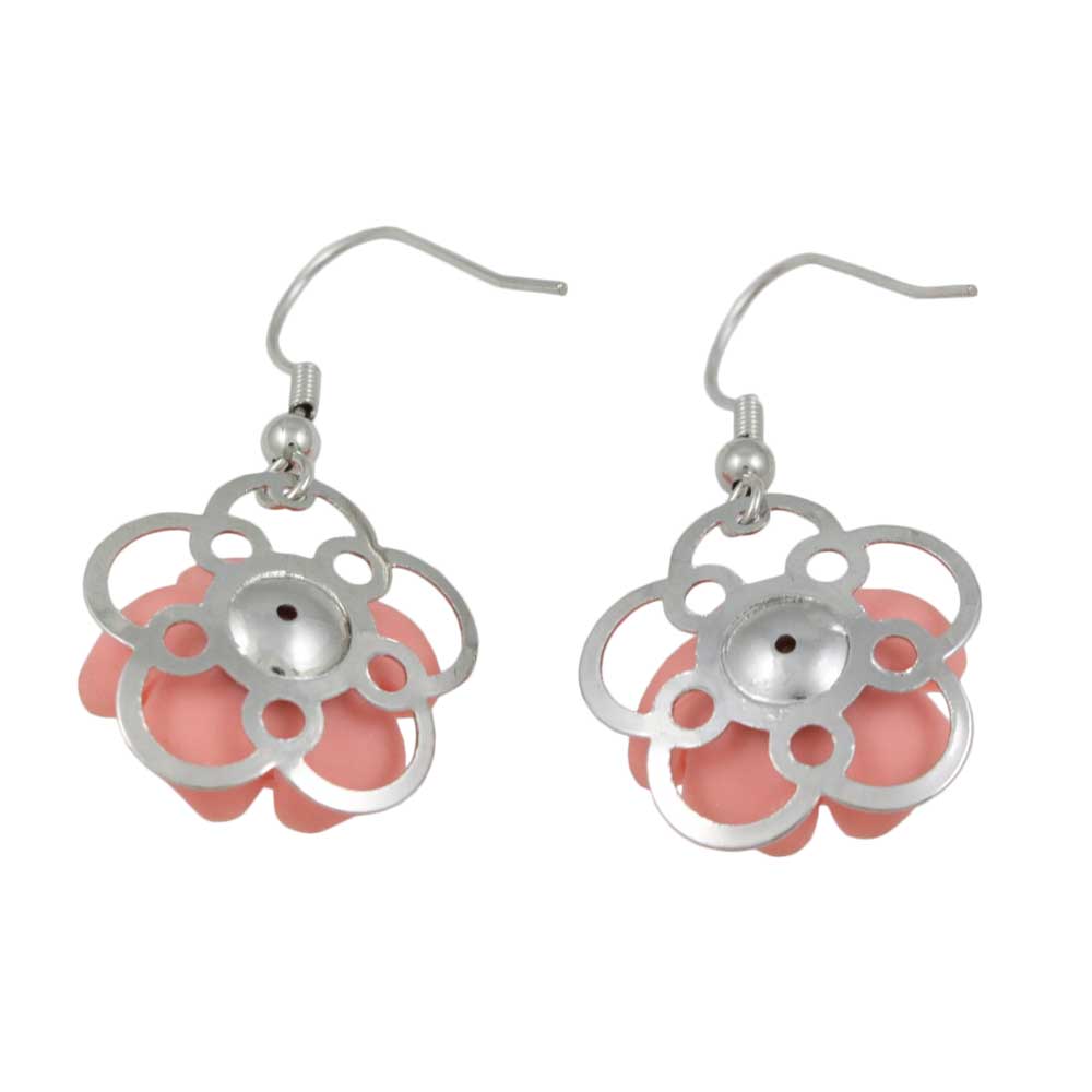 Pink with Silver Flower Dangling Pierced Earring - FE602PK - Lilylin Designs