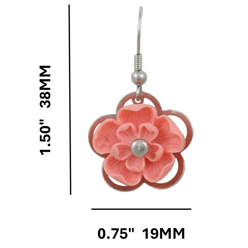 Pink with Silver Flower Dangling Pierced Earring - FE602PK - Lilylin Designs