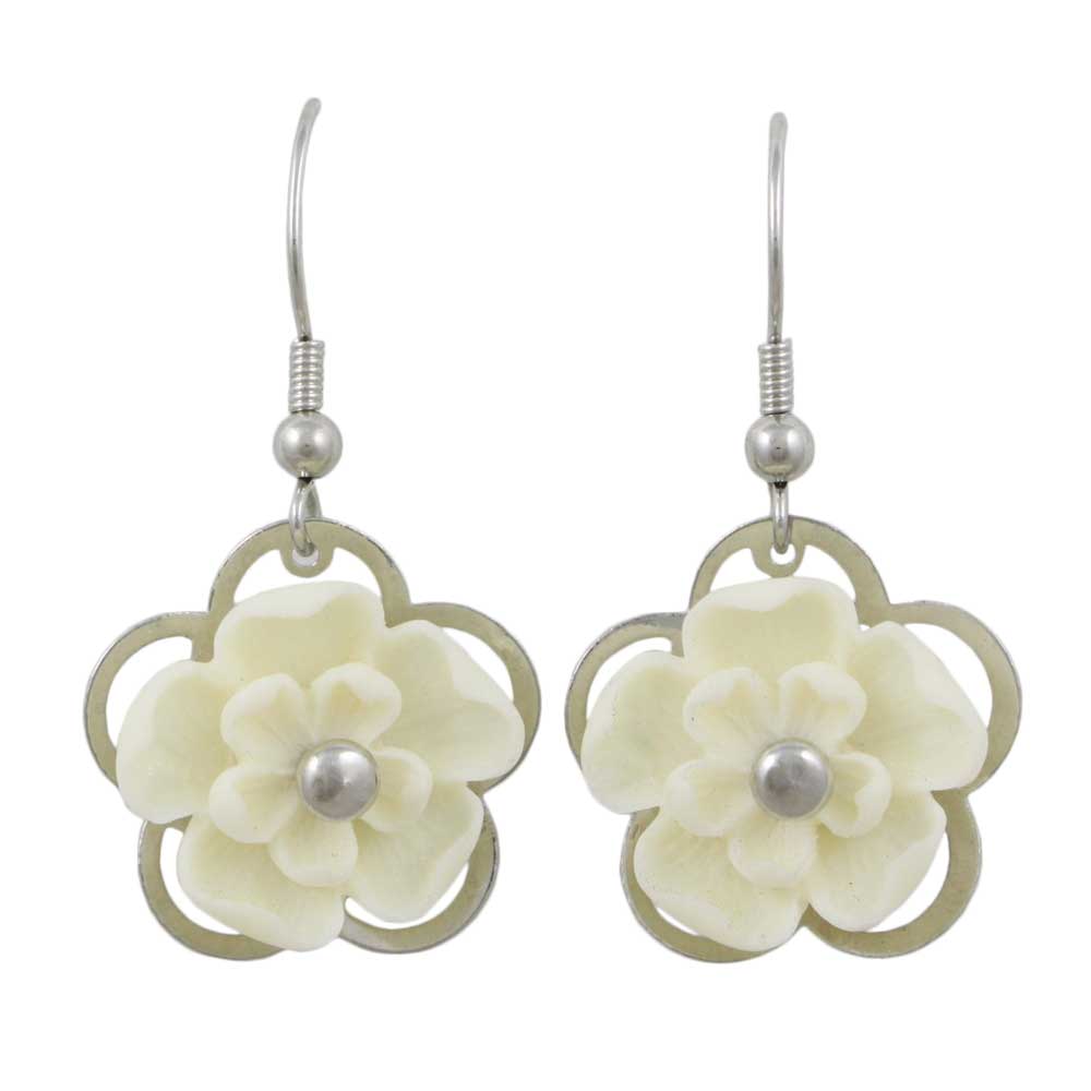 Lilylin Designs Off White with Silver Flower Dangling Earring