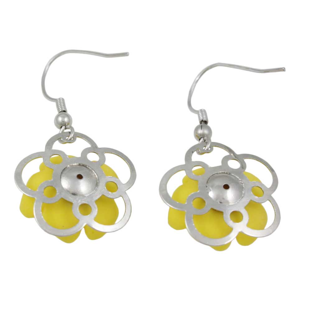 Yellow with Silver Flower Dangling Pierced Earring - FE602YW - Lilylin Designs