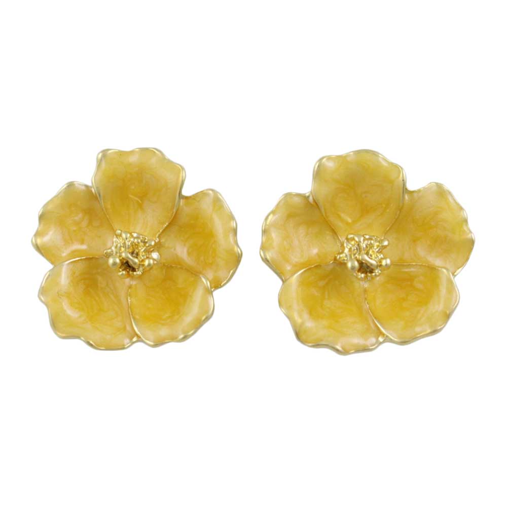Yellow Flower with Gold Center Pierced Earring - FE610 - Lilylin Designs