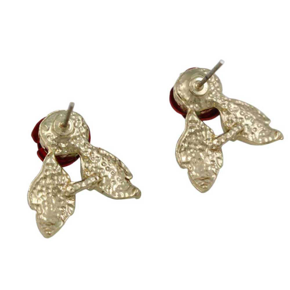 Red Rose with Light Green Leaves Pierced Earring - FE727 - Lilylin Designs