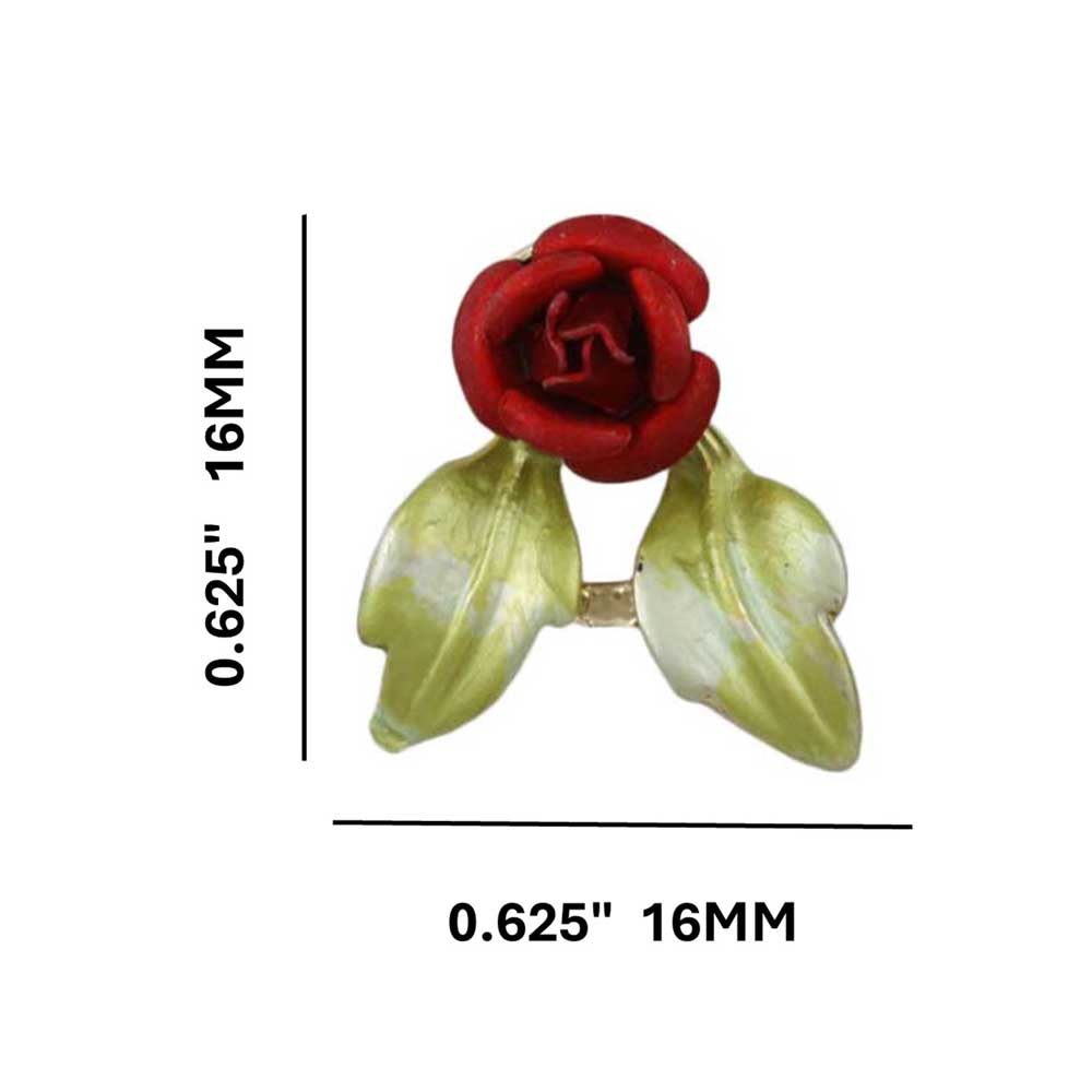 Red Rose with Light Green Leaves Pierced Earring - FE727 - Lilylin Designs