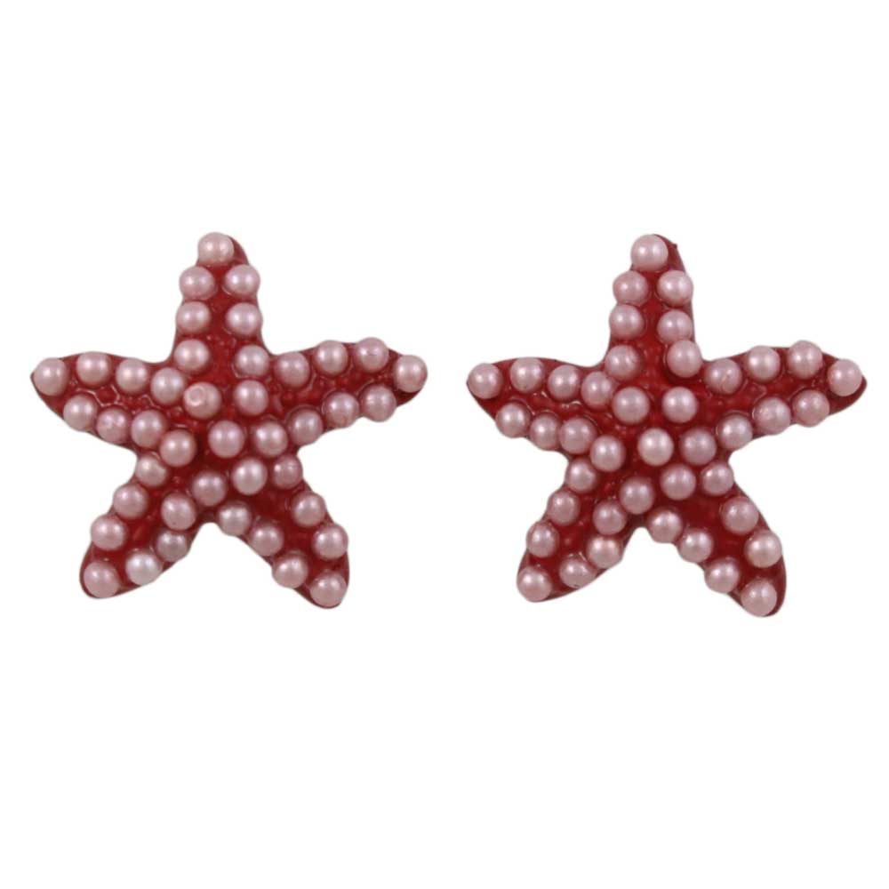 Lilylin Designs Red with Pink Beads Starfish Stud Pierced Earring