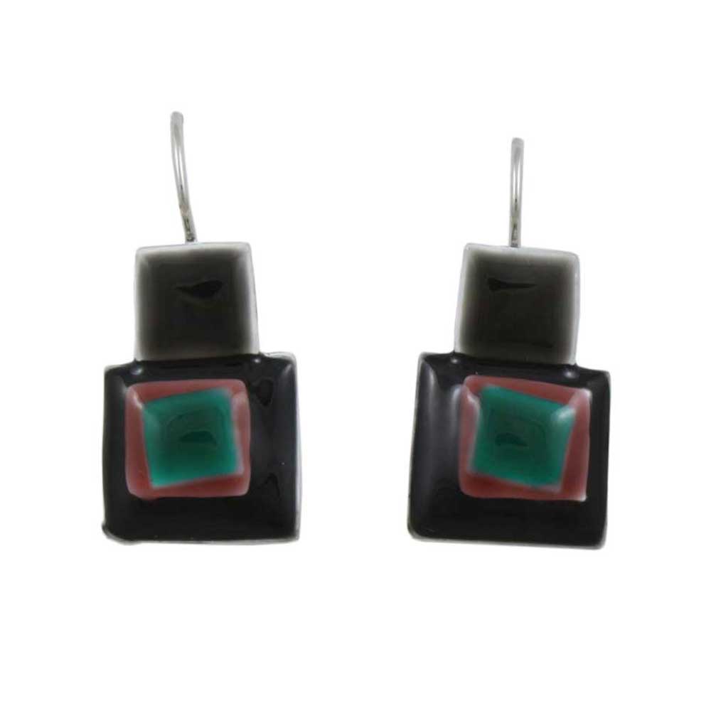 Multicolor Enamel Squares Dangling Pierced Earring - FN321E - Lilylin Designs