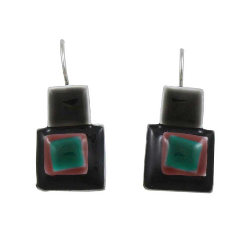 Lilylin Designs Multicolor Enamel Squares Dangling Pierced Earring