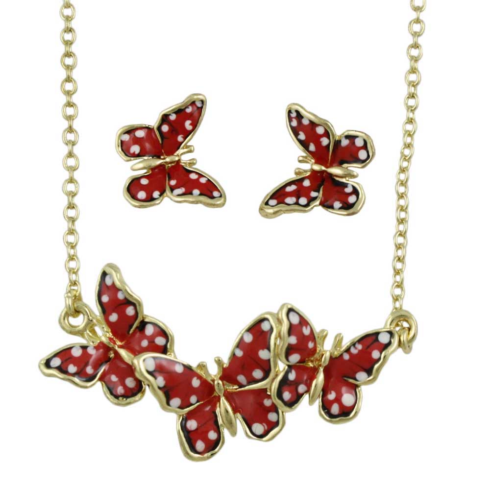 Orange Butterfly Necklace and Earring Gift Set - FN481BS - Lilylin Designs