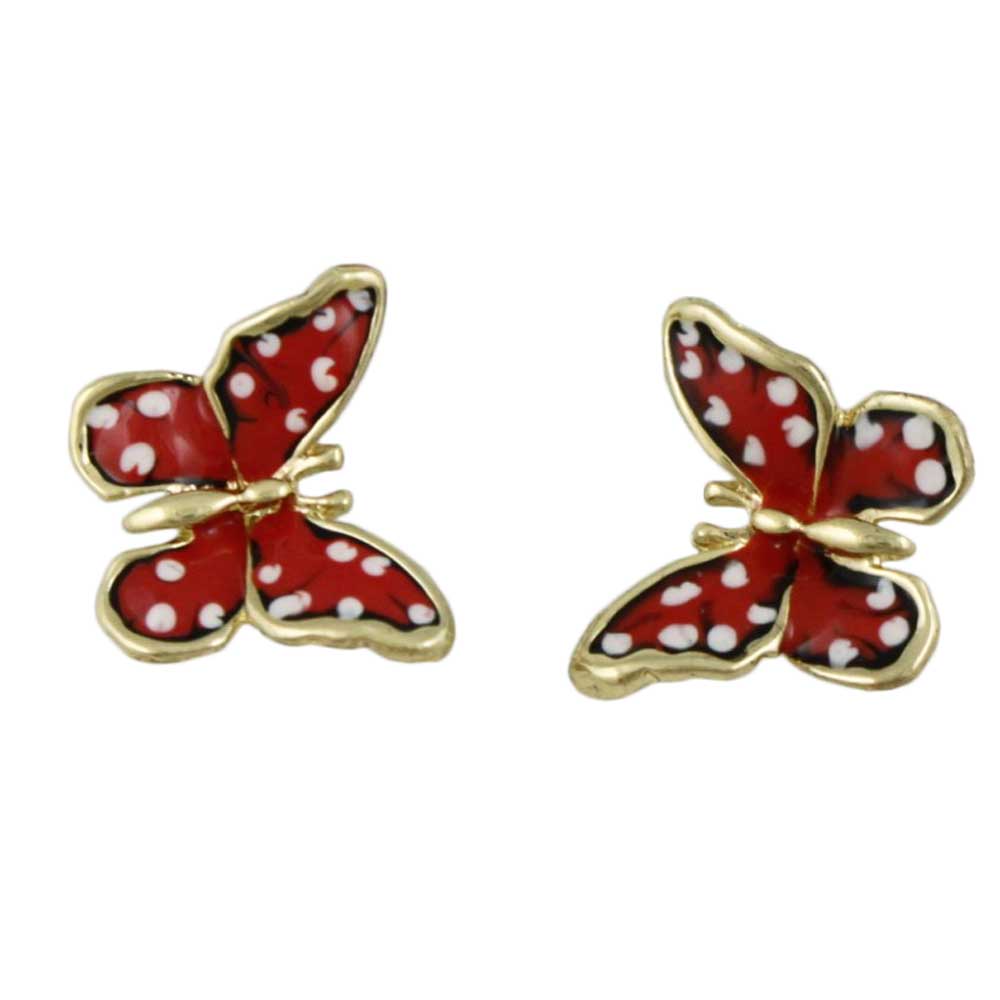 Orange and White Speckled Butterfly Pierced Earring - FN481E - Lilylin Designs