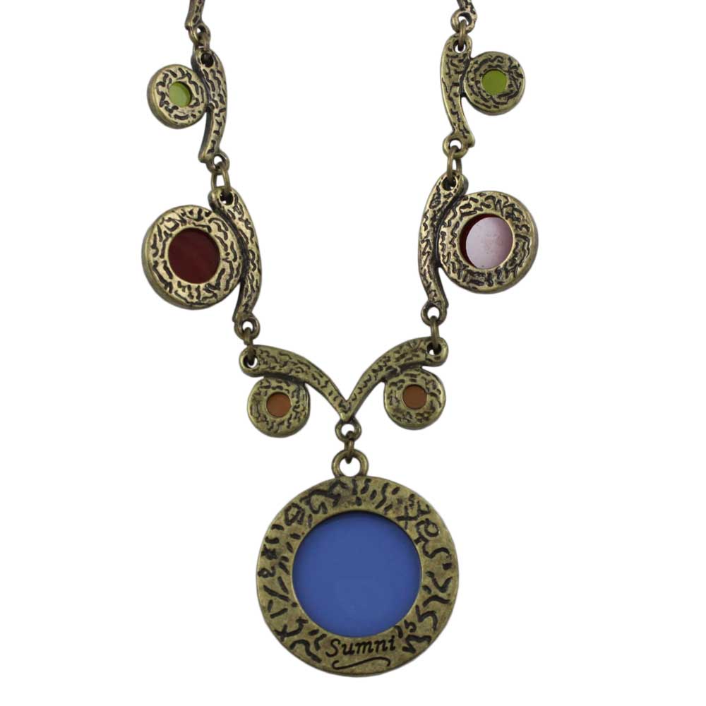 Large Round Blue Stone with Assorted Stones Necklace - FN514 - Lilylin Designs