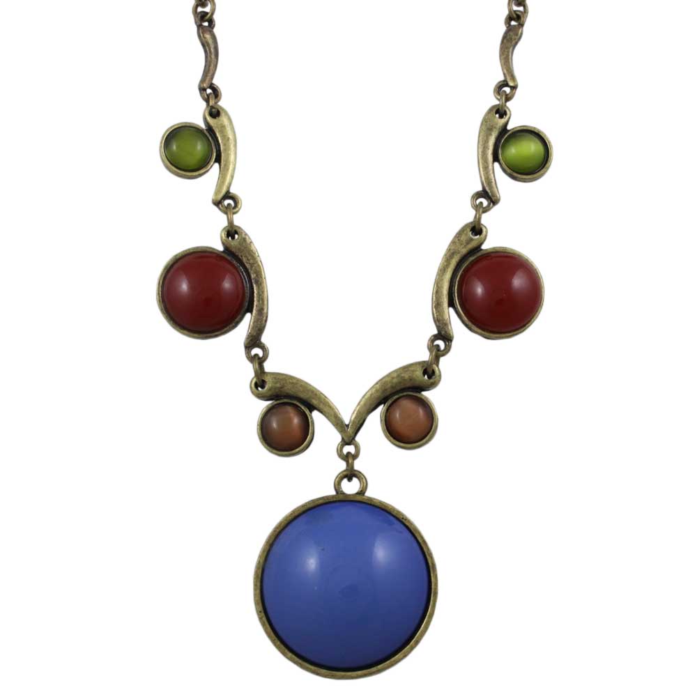 Large Round Blue Stone with Assorted Stones Necklace - FN514 - Lilylin Designs