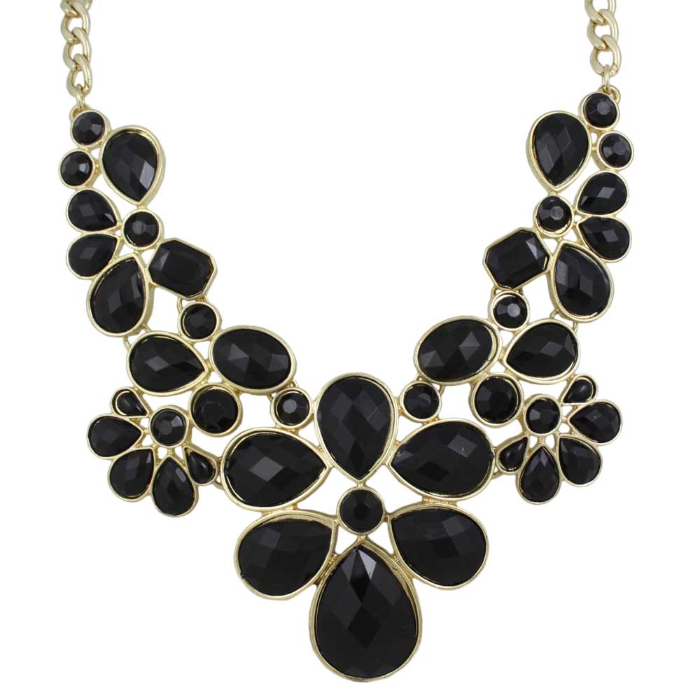 Lilylin Designs Black Flowers Trimmed in Gold Necklace