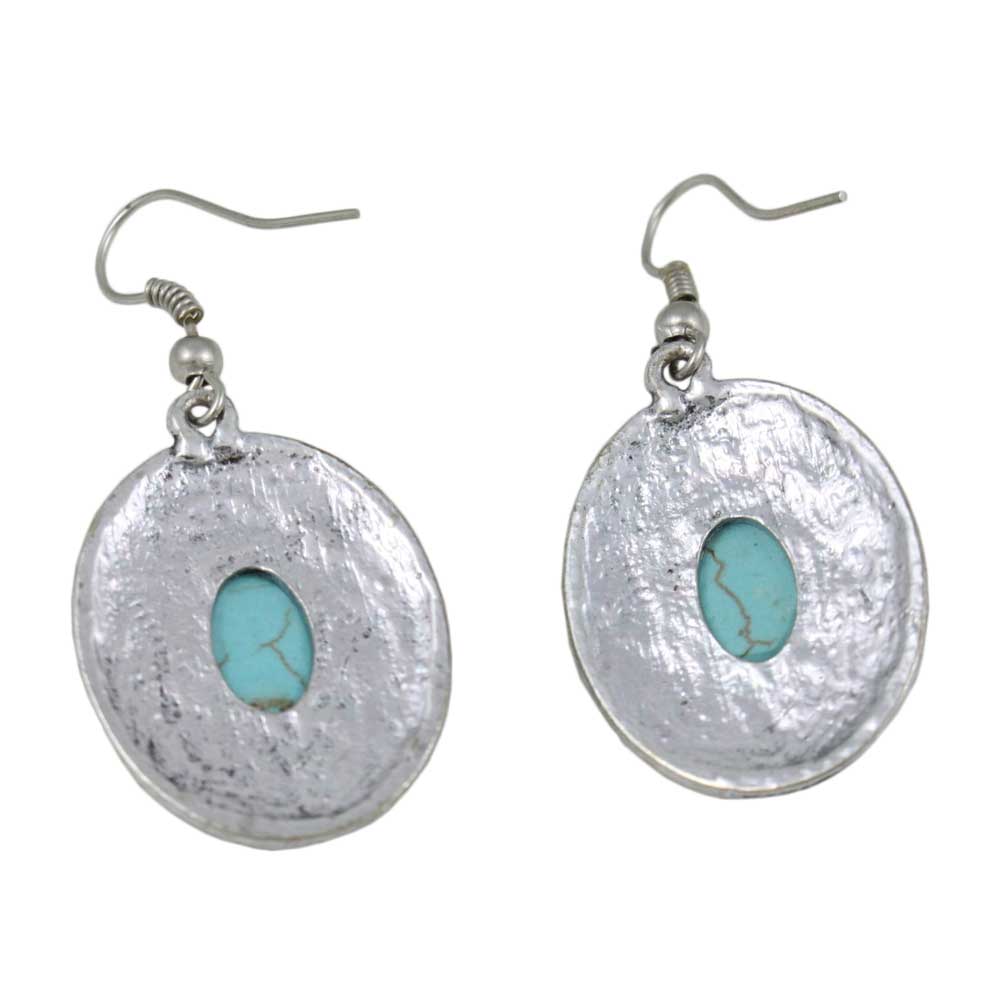 Antique Silver - tone Oval Turquoise Pierced Earring - FN518E - Lilylin Designs