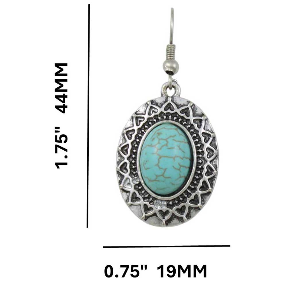 Antique Silver - tone Oval Turquoise Pierced Earring - FN518E - Lilylin Designs