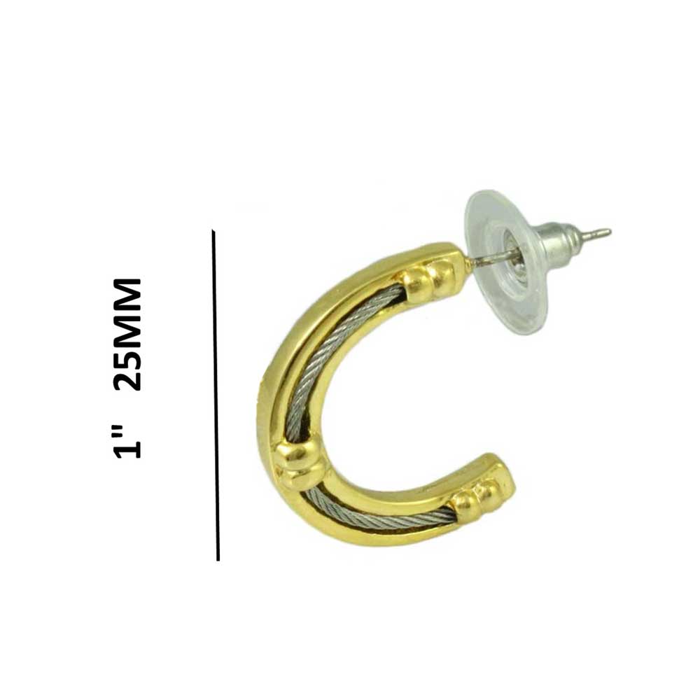 Two Tone Gold with Silver Rope Semi Hoop Pierced Earring - FN902E