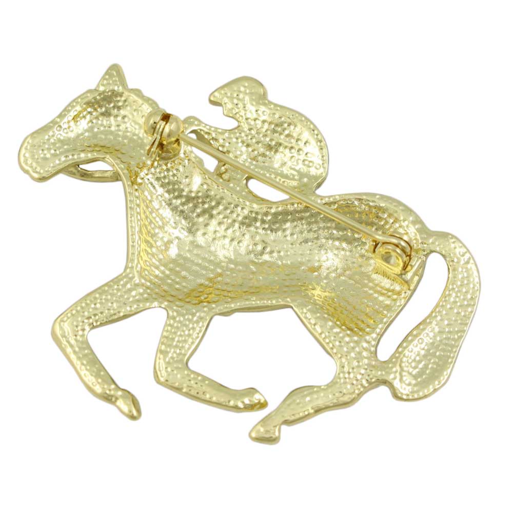 Black and White Enamel Jockey with Black Horse Brooch Pin - FP18DWT - Lilylin Designs