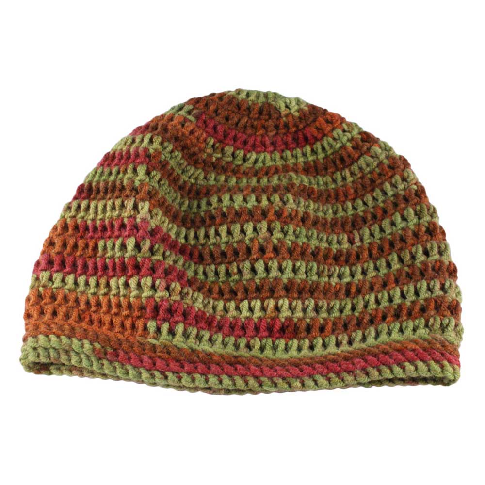 Burgundy and Green Crochet Beanie Hat Medium/Large - JMCH31ML - Lilylin Designs