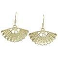 Gold Fan with Embossed Design Dangling Pierced Earring - MEC502 - Lilylin Designs