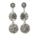 Trio of Dangling Floral Engraved Discs Pierced Earring - MEC153 - Lilylin Designs