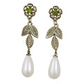 Gold Flower with Dangling White Pearl Pierced Earring - PNS403E - Lilylin Designs