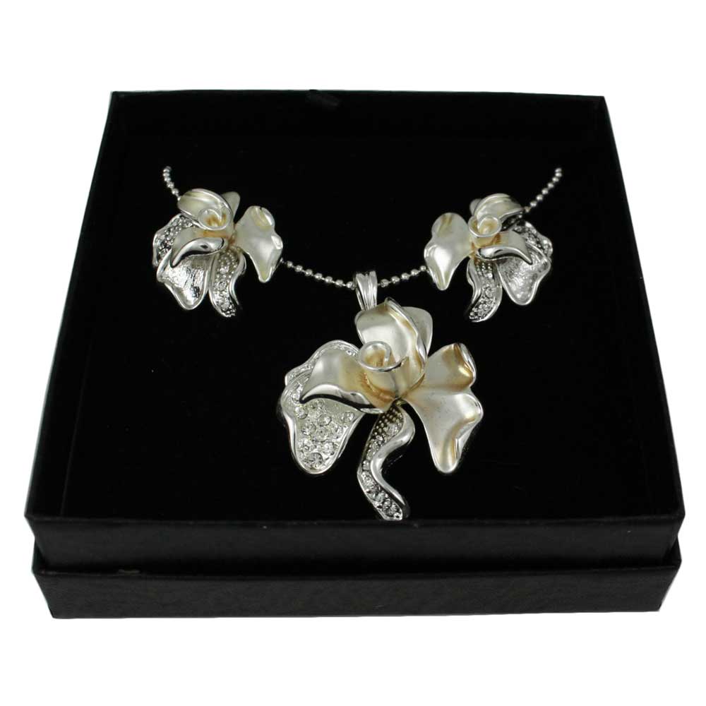 Frosted Crystal Rose Necklace and Pierced Earring Set - RSN619BS - Lilylin Designs