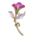 Fuchsia Enamel and Crystal Tulip Brooch Pin on white background - Lilylin Designs