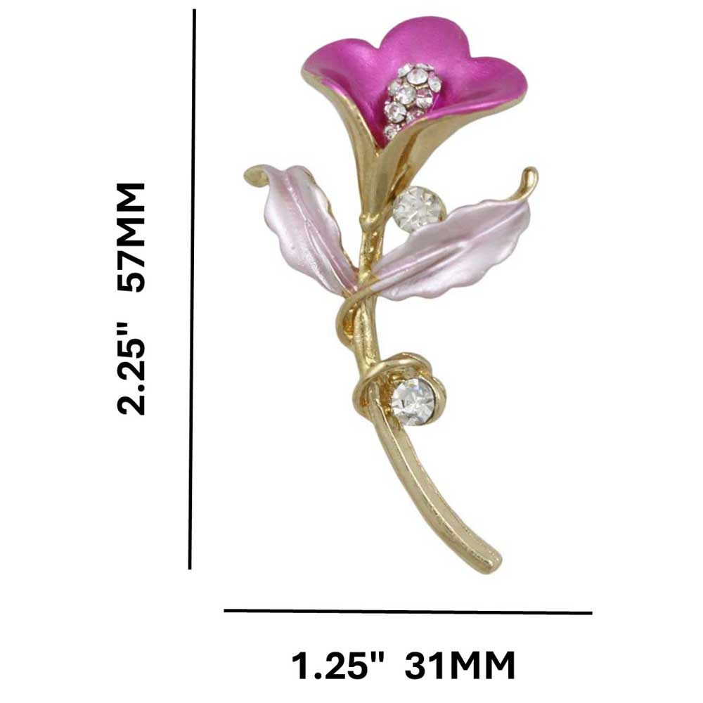 Fuchsia Enamel and Crystal Tulip Brooch Pin with measurements - Lilylin Designs