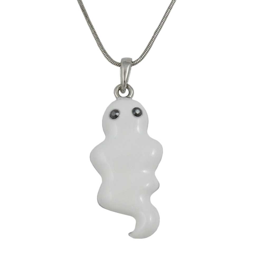 White Enamel Ghost Pendant with Silver - tone Chain - PT332 - Lilylin Designs