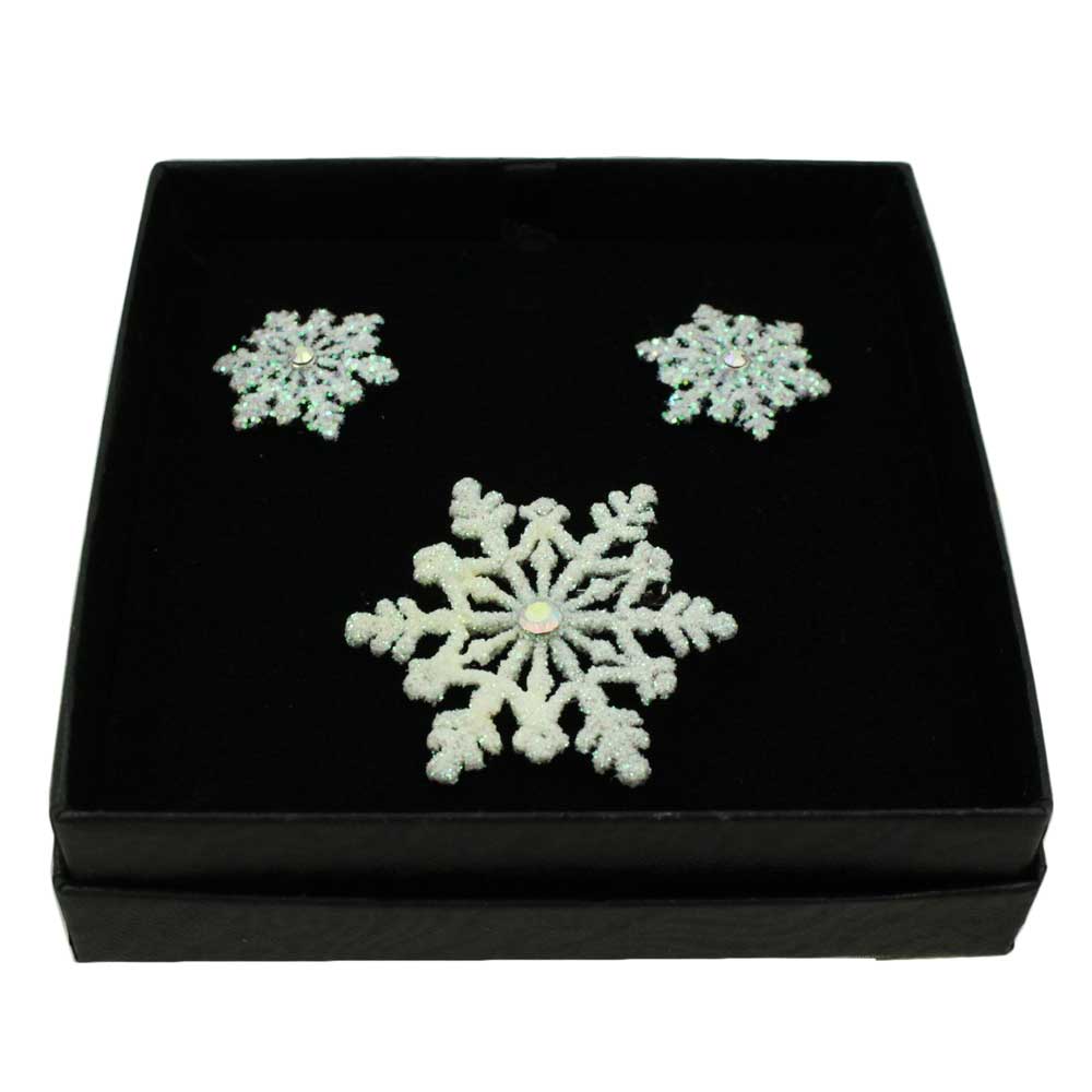 White Glitter Snowflake Brooch and Earring Christmas Jewelry Gift Set - Lilylin Designs