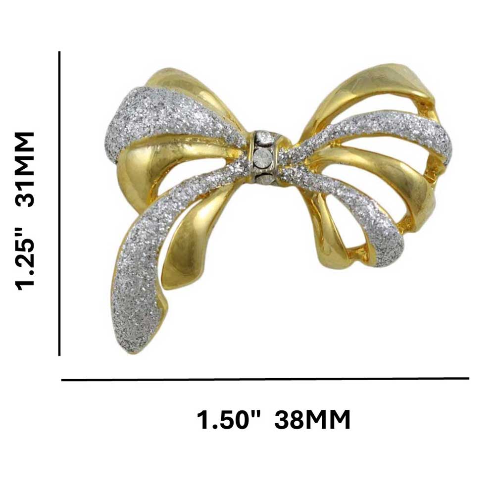 Glitter Bow Brooch Pin with Silver and Gold with measurements - Lilylin Designs