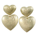 Double Gold Textured Hearts Dangling Pierced Earring - MEC503 - Lilylin Designs