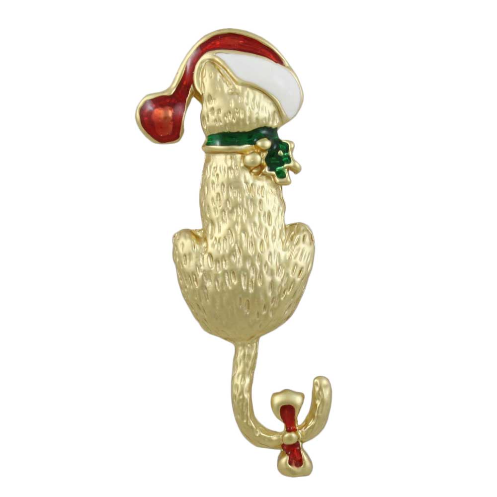 Cat with Red and White Santa Hat Brooch Pin - Lilylin Designs