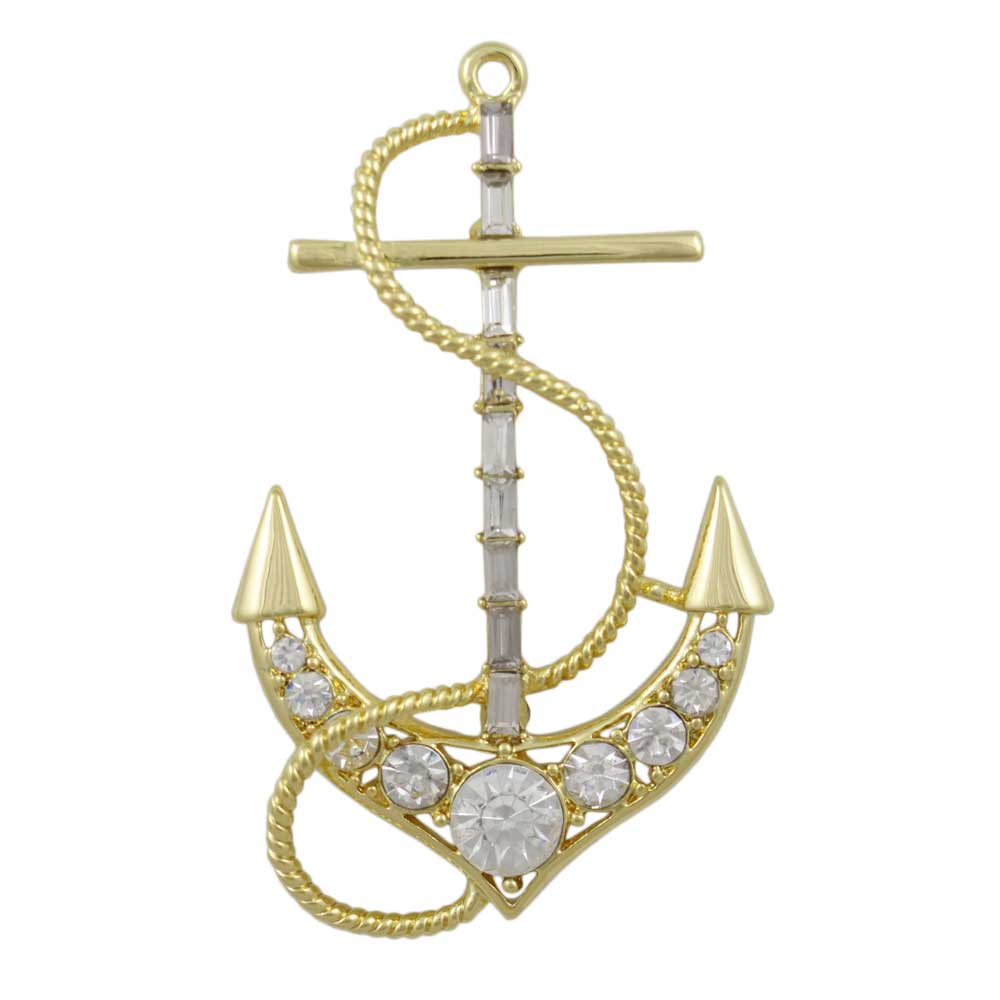Gold Crystal Anchor with Clear Baguettes Brooch Pin - Lilylin Designs