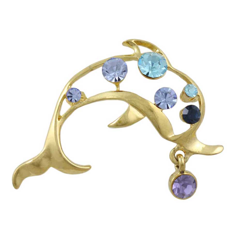 Blue Crystal Dolphin with Purple Crystal Ball Brooch Pin - Lilylin Designs
