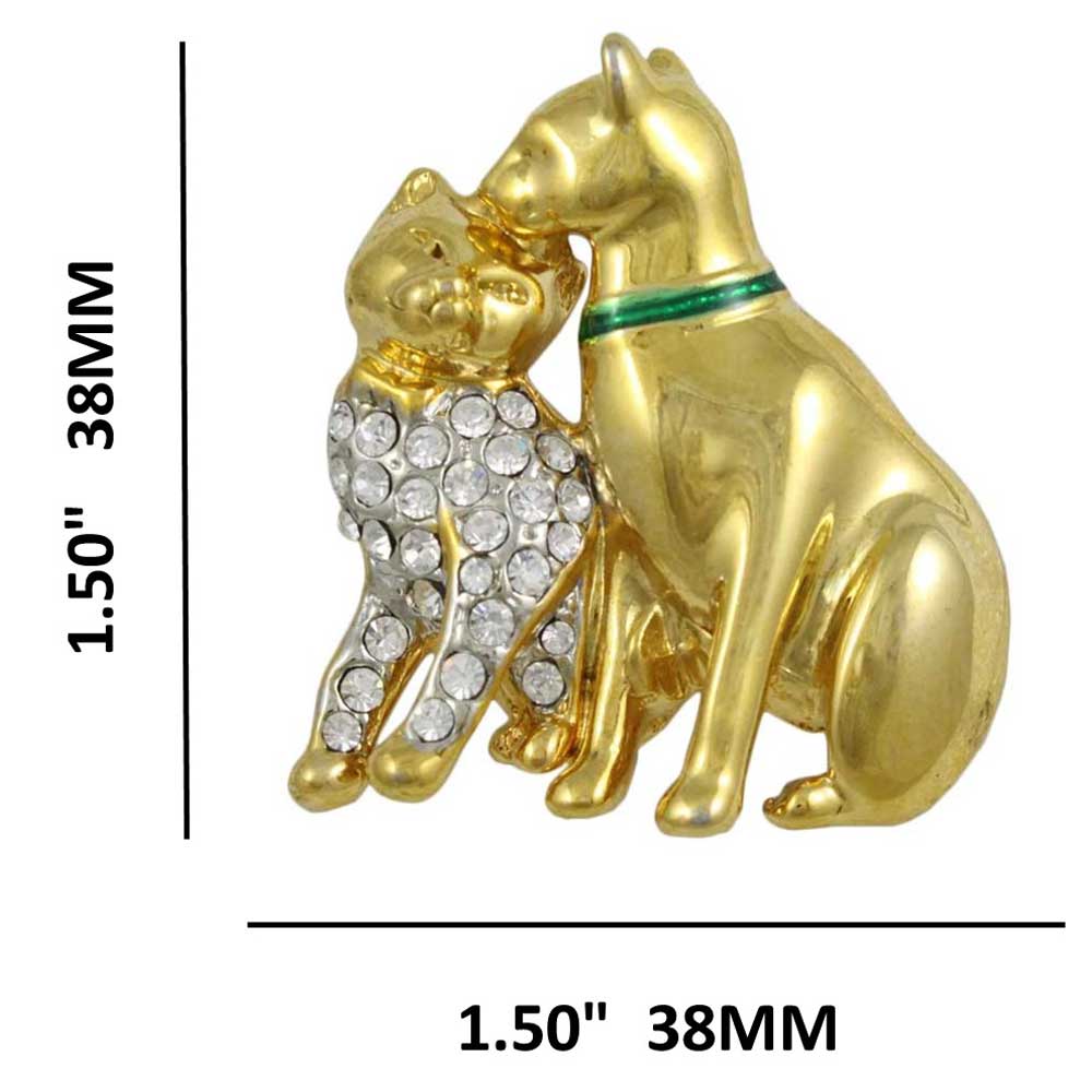 Gold and Clear Crystal Cat Lovers Brooch Pin shown with measurements - Lilylin Designs