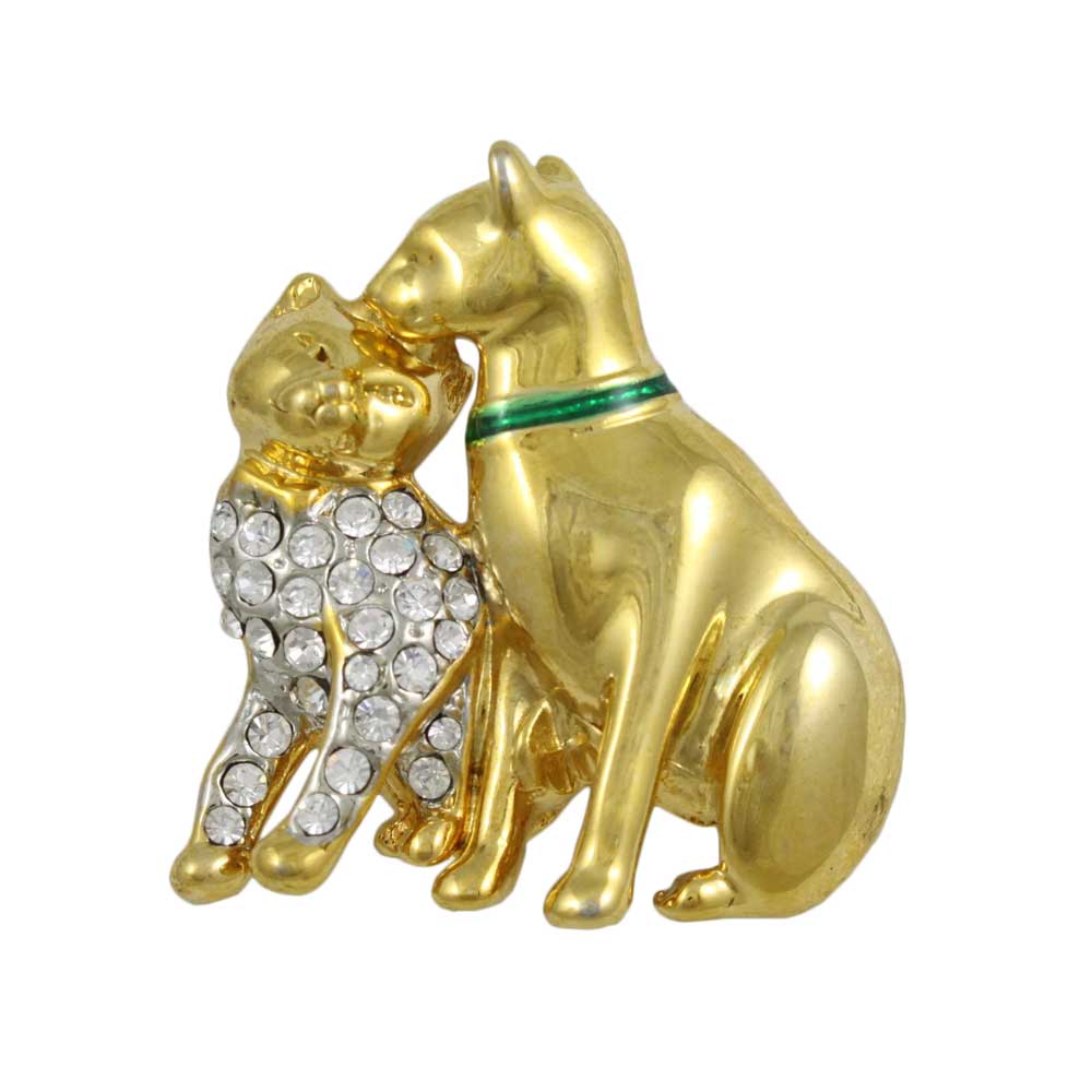 Gold and Clear Crystal Cat Lovers Brooch Pin - Lilylin Designs