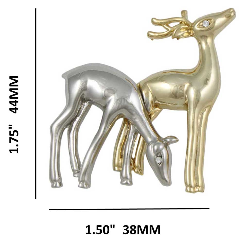 Silver and Gold Pair of Grazing Deer Brooch Pin with measurements - Lilylin Designs