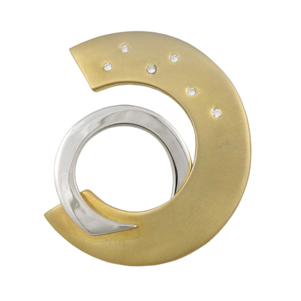 Half Circle Silver and Gold Brooch Pin with Crystals - Lilylin Designs