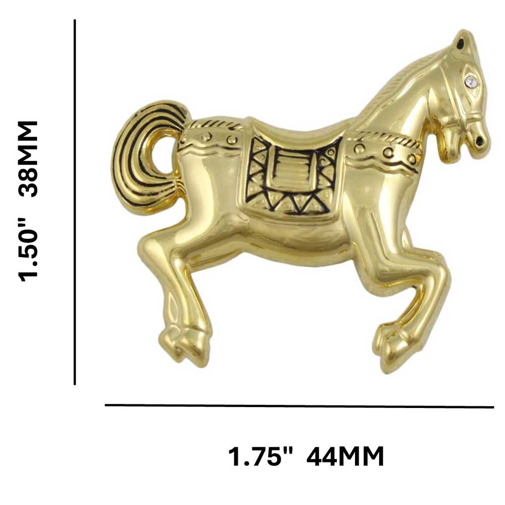 Gold carousel horse pin with measurements - Lilylin Designs
