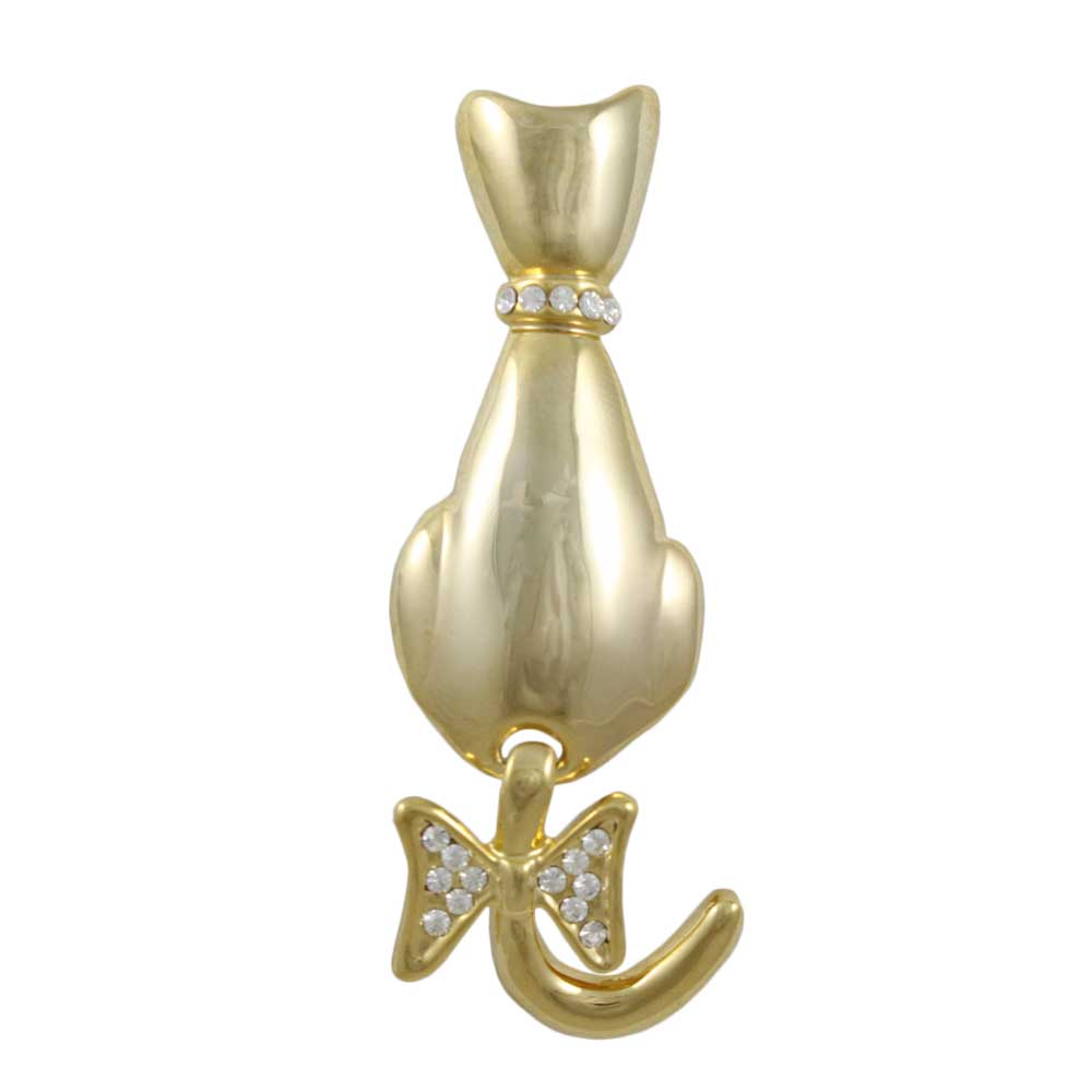 Cat with Crystal Collar and Moving Tail Brooch Pin - Lilylin Designs