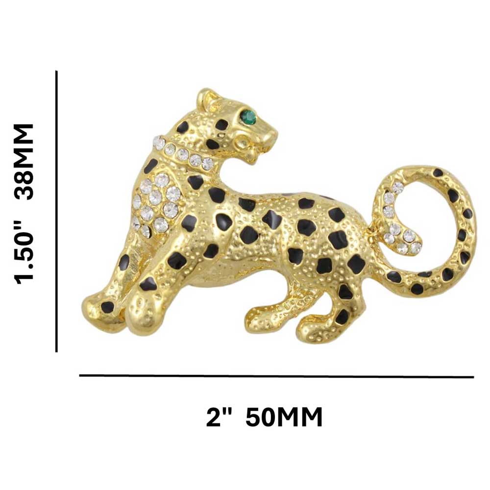 Cheetah Brooch Pin with Black Enamel Spots shown with measurements - Lilylin Designs