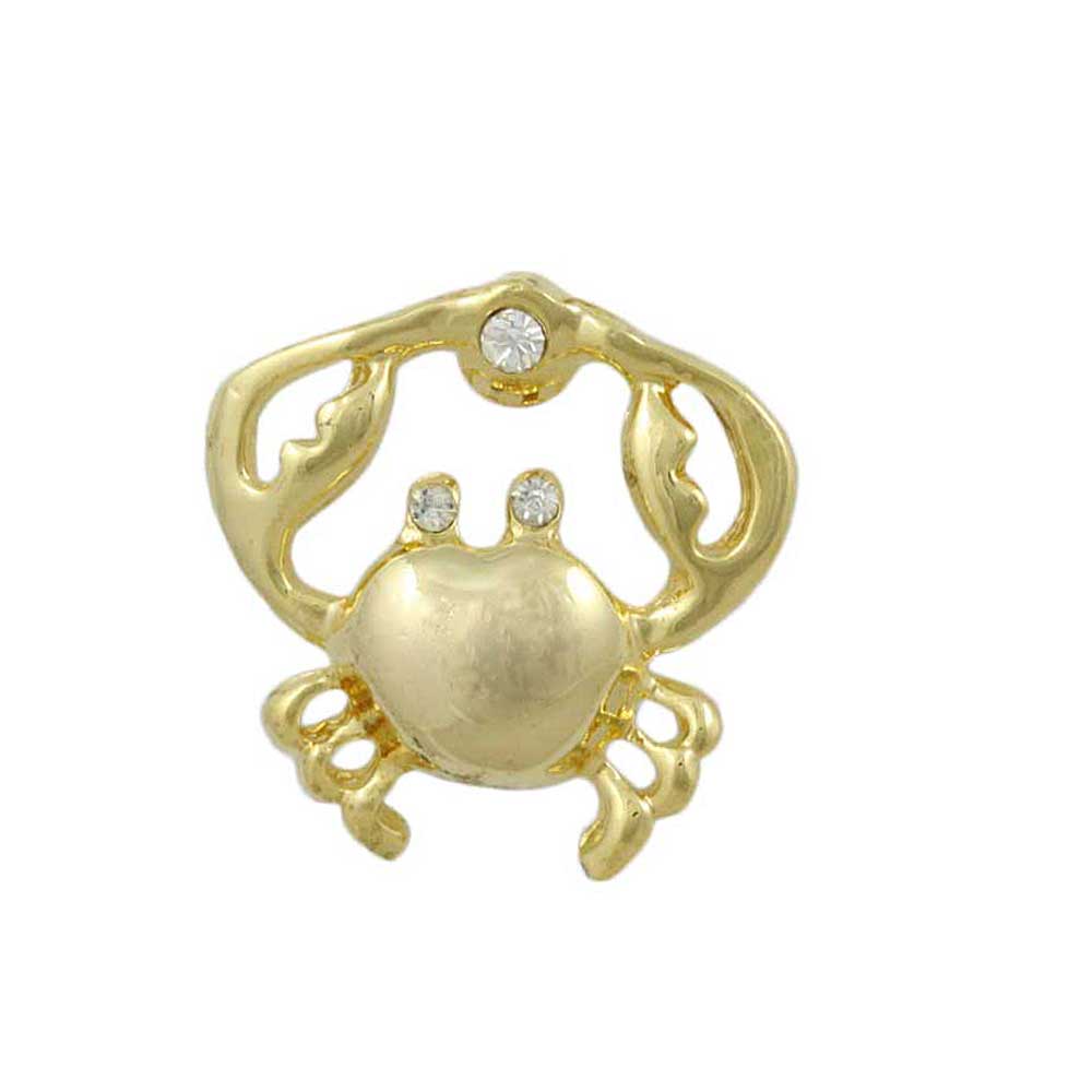 Small Gold Crab with Clear Crystal Lapel Tac Pin - Lilylin Designs