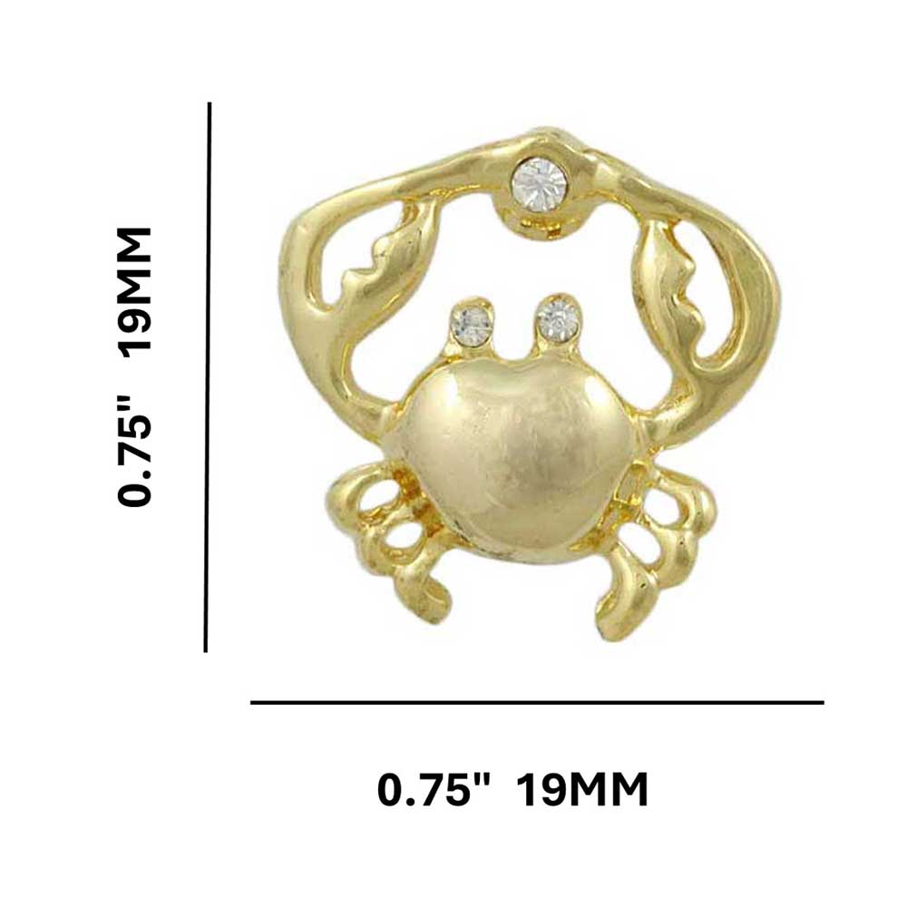 Small Gold Crab with Clear Crystal Lapel Tac Pin with measurements - Lilylin Designs