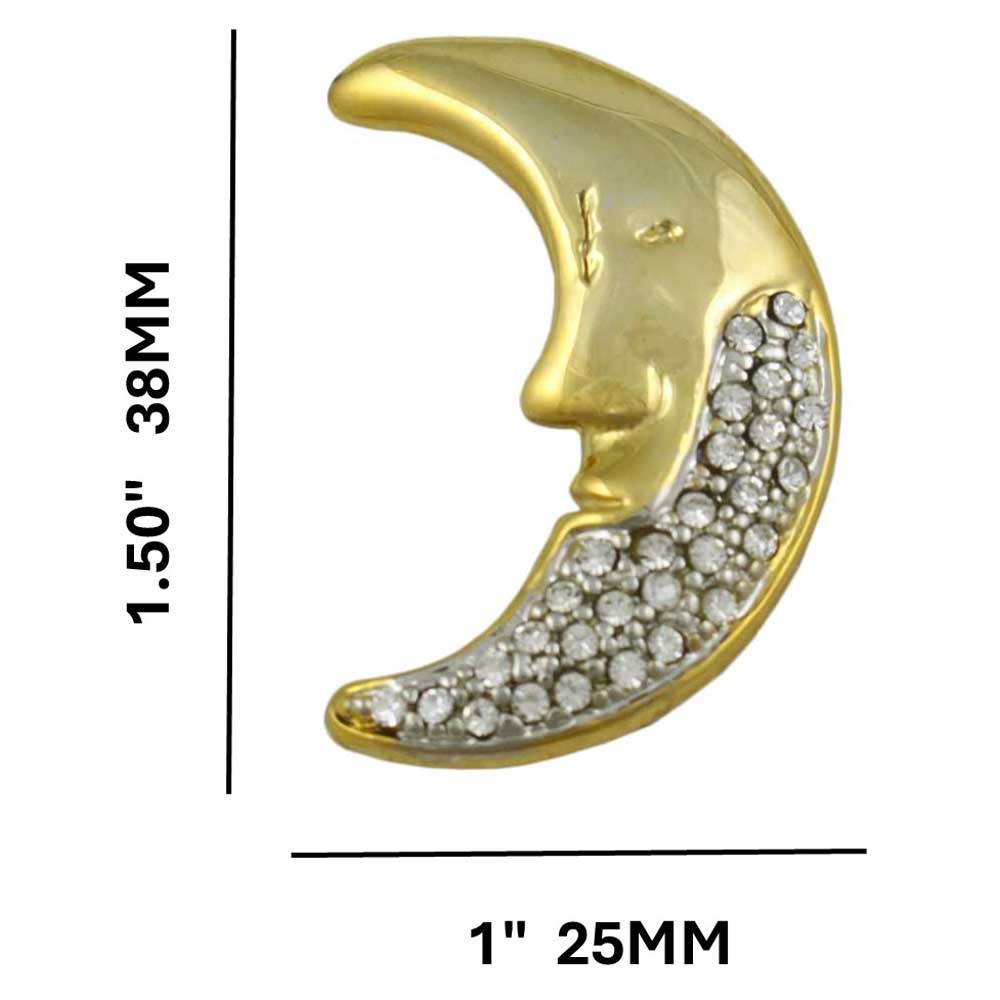 Gold Crystal Crescent Moon Brooch Pin with measurements - Lilylin Designs