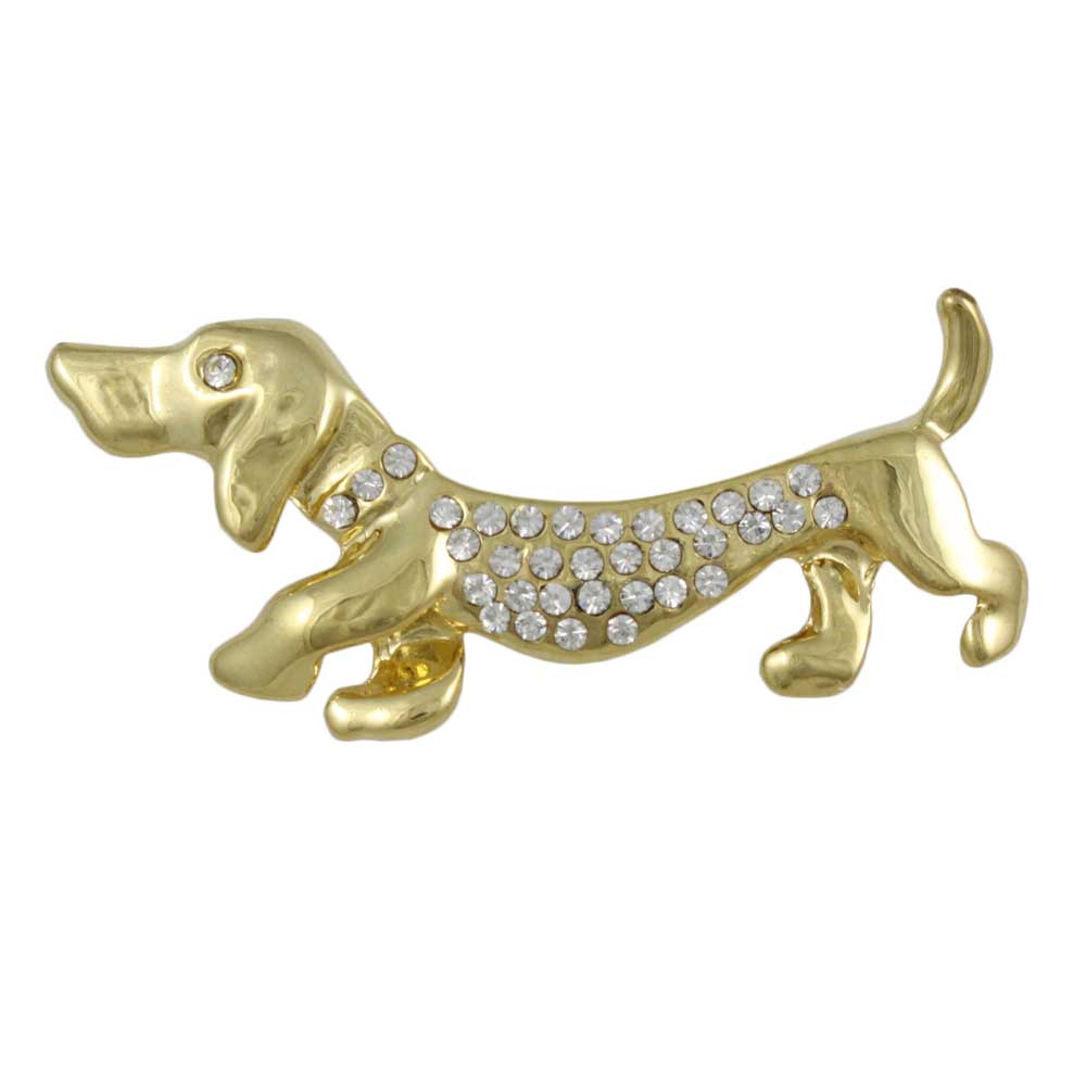 Gold with Crystals Dachshund Dog Brooch Pin - Lilylin Designs