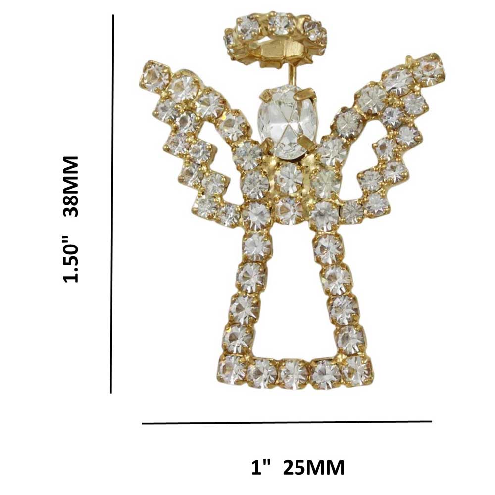 Gold Sparkling Crystal Angel with Crystal Halo Brooch Pin with measurements - Lilylin Designs