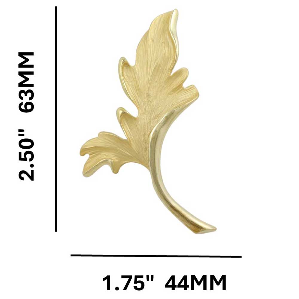 Gold Curled Leaf Brooch Pin with measurements - Lilylin Designs