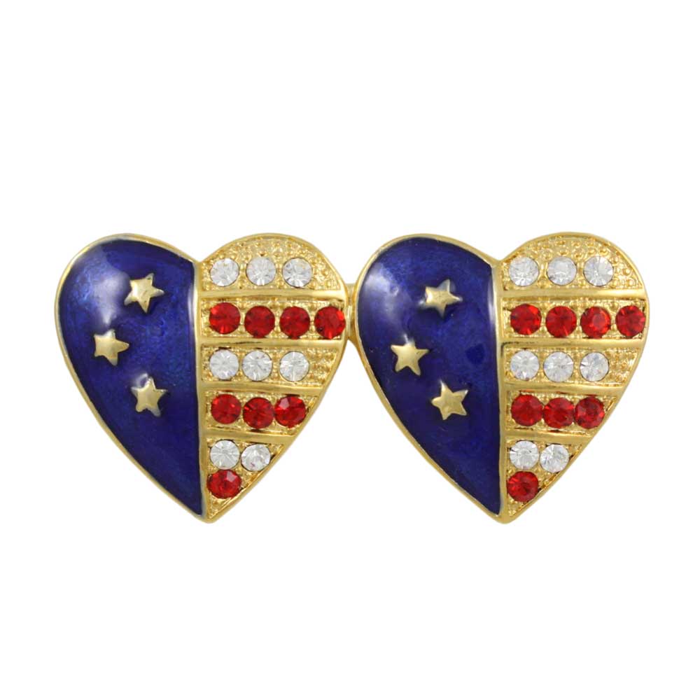 Gold Double Patriotic Hearts Brooch Pin on white background - Lilylin Designs